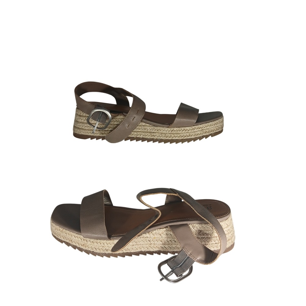 ana Evie Espadrille Wedge Sandals 9.5 Taupe‎ Platform Boho Summer Buckle Strap